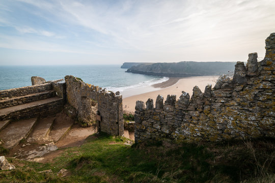Entrance path to the stunning beach at Barafundle Bay on the Pembrokeshire coast of South Wales UK Europe