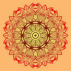 Vector Illustration. Modern Decorative Floral Mandala. Hand Drawn Background. Islam, Arabic, Indian, Ottoman Motifs. Sunrise color