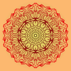 Vector Illustration. Modern Decorative Floral Mandala. Hand Drawn Background. Islam, Arabic, Indian, Ottoman Motifs. Sunrise color