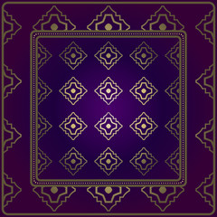 Obraz premium Vintage Geometric Pattern. Design For Bandana Shawl, Tablecloth Fabric Print. Vector Illustration. Luxury purple gold color