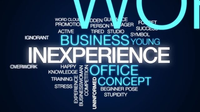 Inexperience animated word cloud. Kinetic typography.