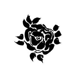 Abstract grunge ink flower background. Roses black brush pattern. Vector illustration.