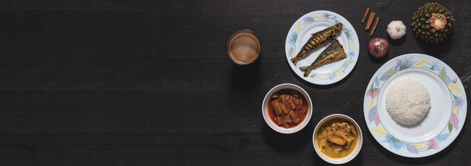 malay food set on wooden background