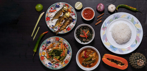 malay food set on wooden background