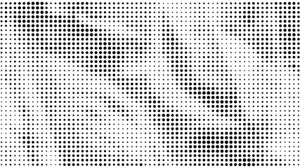 Fototapeta premium Wzór gradientu półtonów. Streszczenie tło kropki rastra. Wzór monochromatyczny kropki. Grunge zmięta tekstura. Pop Art, komiks małe kropki. Projekt prezentacji, wizytówek, raportu, ulotki, okładki