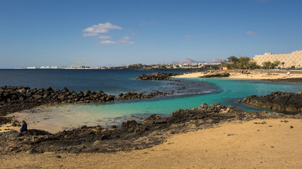 Fototapeta na wymiar View of Jablillo beach in Costa Teguise, Lanzarote