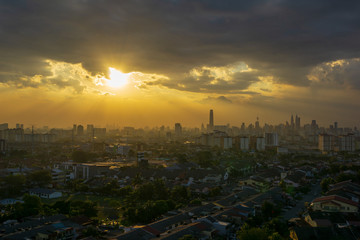 Fototapeta na wymiar Silhouette shot of downtown Kuala Lumpur skyline at twilight in Malaysia