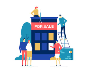 House for sale - colorful flat design style illustration