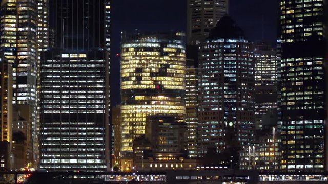 Close-up of Sydney harbour skyline at night