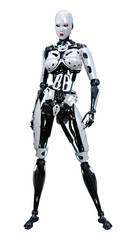 3D Rendering Female Robot on White