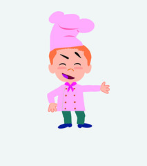 Chef showing something in an optimistic and positive attitude.