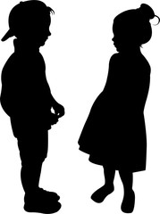 a boy and a girl making chat, playing together, silhouette vector