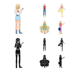 Isolated object of posture and mood symbol. Collection of posture and female stock vector illustration.