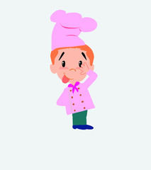 Chef sticks out his tongue in gesture of funny shyness.