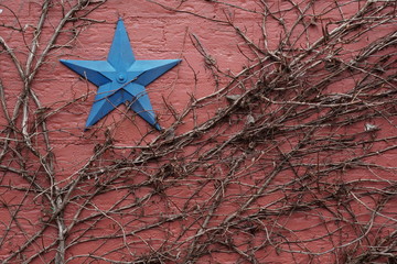 Blue Decorative Star on Red Brick Building