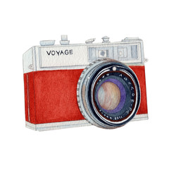 Camera isolated on white background .Camera Hand painted Watercolor illustrations.