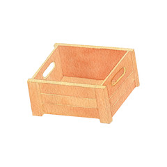Wood box isolated on white background .Wood box  Hand painted Watercolor illustrations.