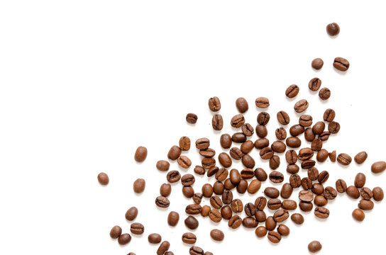 Roasted Coffee Beans background texture isolated on white background with copy space for text - Image