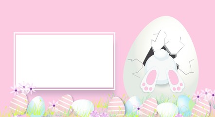 Happy Easter Cute bunny and eggs Cartoon