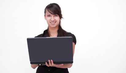 successful business looking at the laptop screen