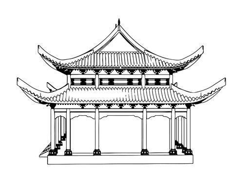 sketch of chinese temple vector