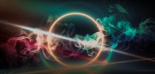 Abstract smoke, night view, neon light, rays