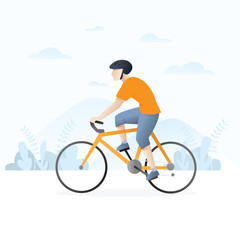 Fototapeta premium Man riding a bicycle. Cycling in the mountains. Man riding bike - Vector illustration