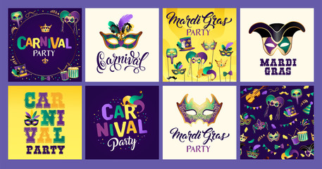 Mardi Gras carnival set icons, design element. - obrazy, fototapety, plakaty
