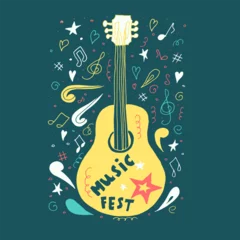  Acoustic guitar in hand drawn style. Vector illustration for music festival, T-shirt, clothes. © Kate Antonenko