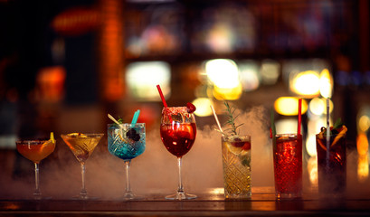 Colorful cocktails in the bar