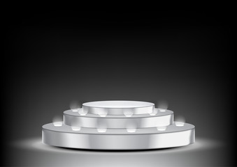 3D Realistic Metallic Stage Podium with Spotlight background vector illustration