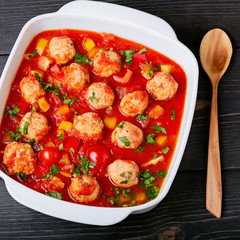 Salmon minced meatballs with vegetables