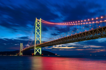 night scene of Akashi Kaikyo Kobe bridge with light, Japan