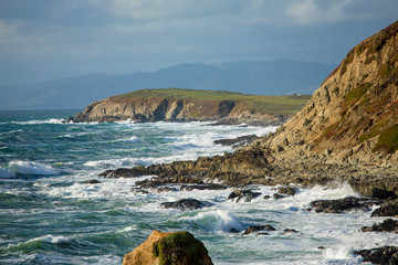 Waves crashing on the California coast near San Francisco.