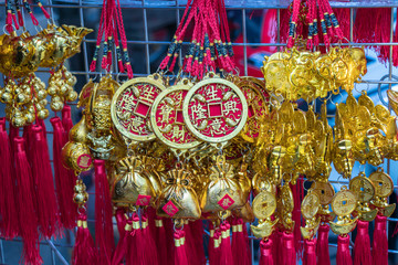 China Town,Bagkok,Thailand.February 7,2019: Souvenirs, gift and decoration at Yaowarat or Bangkok's Chainatown,Thailand.