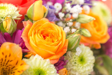 beautiful flowers bouquet with yellow rose, concept of 8 march day, festive background