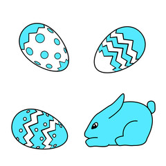 color rabbit and eggs icon poster. Coloring book page for adults and kids. Easter themed vector illustration for gift card, flyer, certificate or banner, icon, logo, patch, sticker