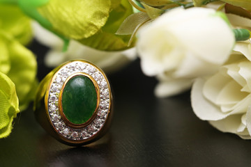 Jade on gold ring with diamond © Bordin