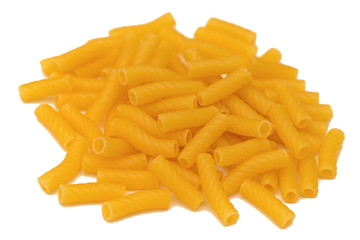 bunch of pasta in the form of short tubes on a white background