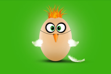 Lustiges Osterei verkleidet als Osterhuhn.