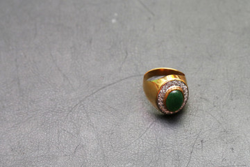 Jade on gold ring with diamond