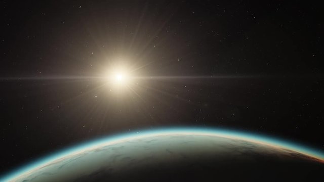 4K Exoplanet 3D illustration sunset orbital view, light green cloudy planet from the orbit, world (Elements of this image furnished by NASA)
