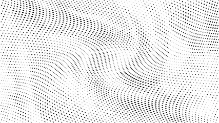 Halftone gradient pattern. Abstract halftone dots background. Monochrome dots pattern. Grunge texture. Pop Art, Comic small dots. Wave twisted dots. Design for presentation, report, flyer, cover, card