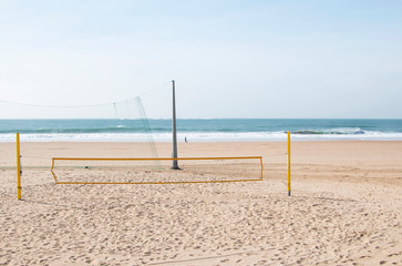 volleyball net stretched on a large beach