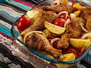 Delicious fried chicken drumsticks