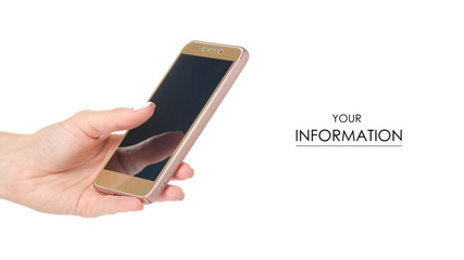 Mobile phone smartphone in hand pattern on white background isolation