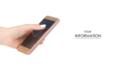 Mobile phone smartphone in hand pattern on white background isolation