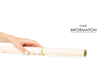 Paper wrapping roll in hand pattern on white background isolation
