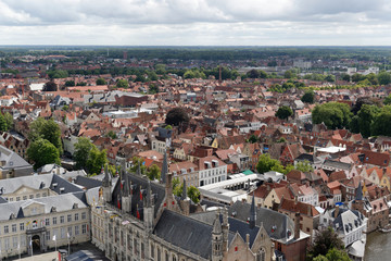 View of city of Bruges from Belfry Bell Tower, Belgium, Europe