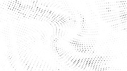Halftone gradient pattern. Abstract halftone dots background. Monochrome dots pattern. Grunge wave texture. Pop Art Comic small dots. Radial twisted dots. Design for presentation, report, flyer, cover
